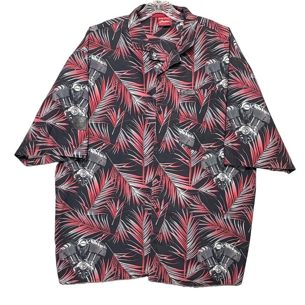 Indian Motorcycle Shirt Mens XL Cotton Short Sleeve Mechanic Hawaiian